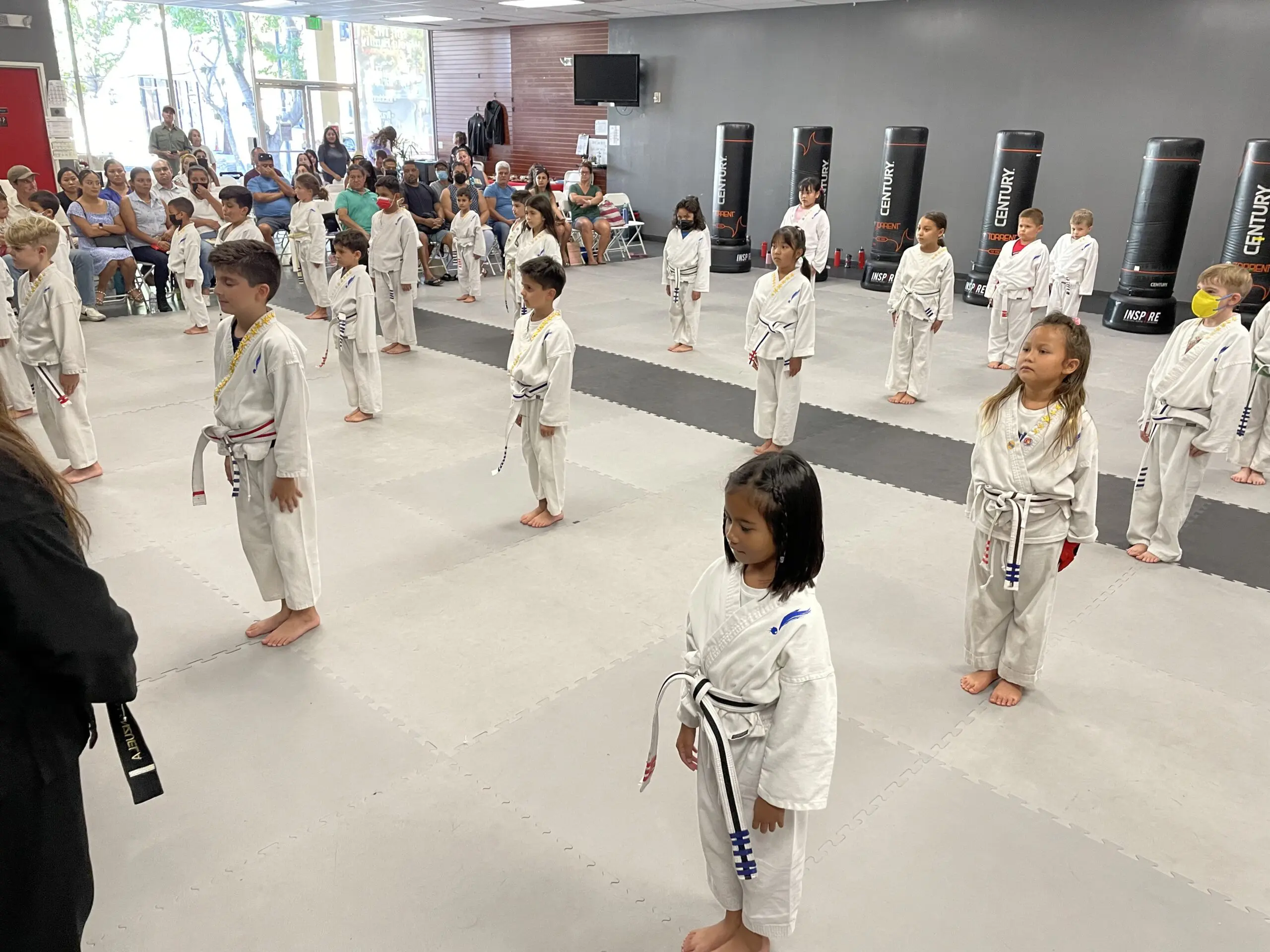 Preschool children practicing taekwondo develop essential martial arts self-defense skills while gaining self-esteem, self-confidence, and experiencing both physical and mental benefits in a fun and encouraging environment.