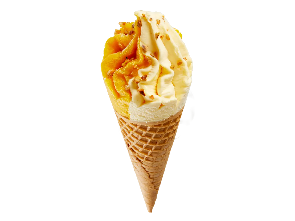 Cornet artisanal sorbet mangue et glace passion