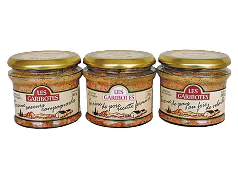 Lot de 3 terrines : terrine de pays au foie de volaille, de porc recette fermière et saveurs campagnardes