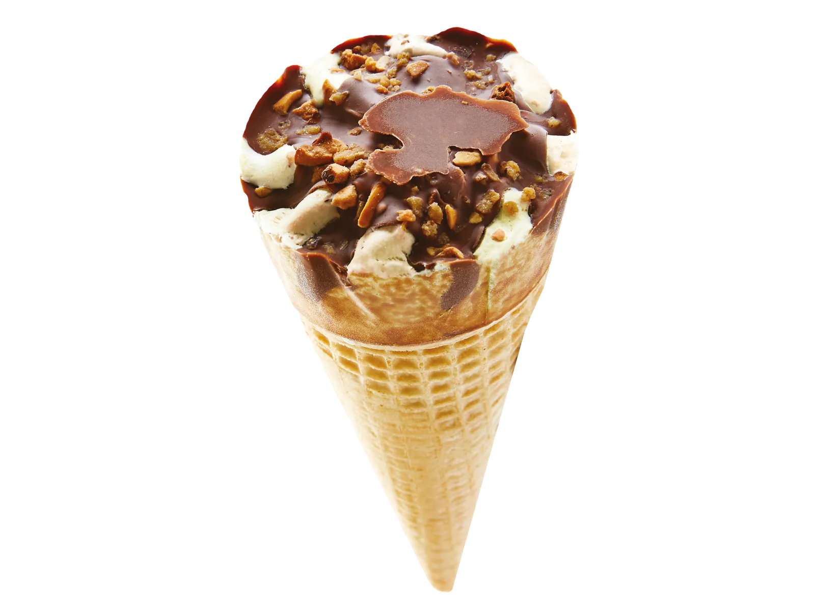Cornets artisanaux à la pistache, chocolat au lait et éclats de noisettes