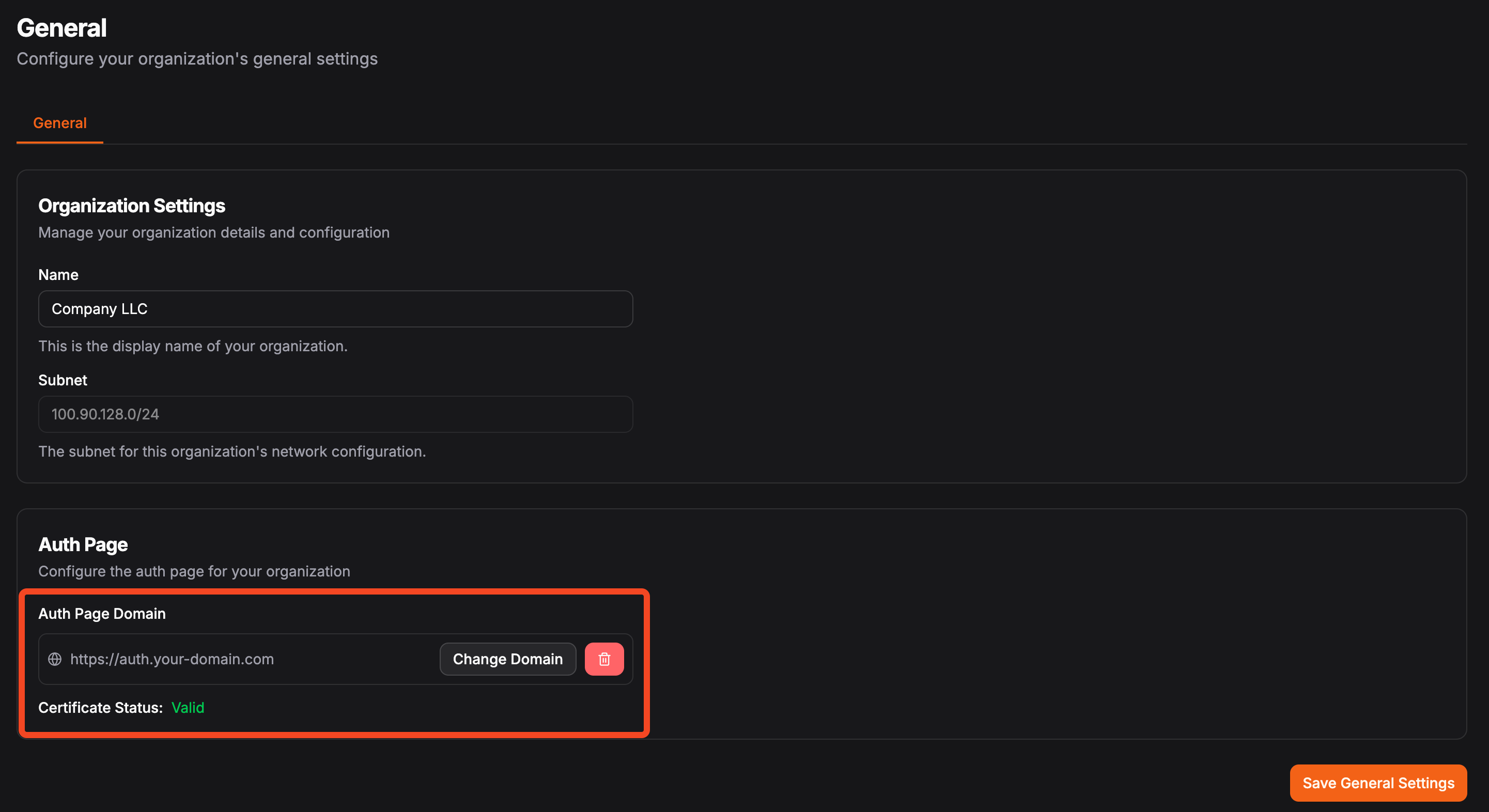 Organization Auth Settings