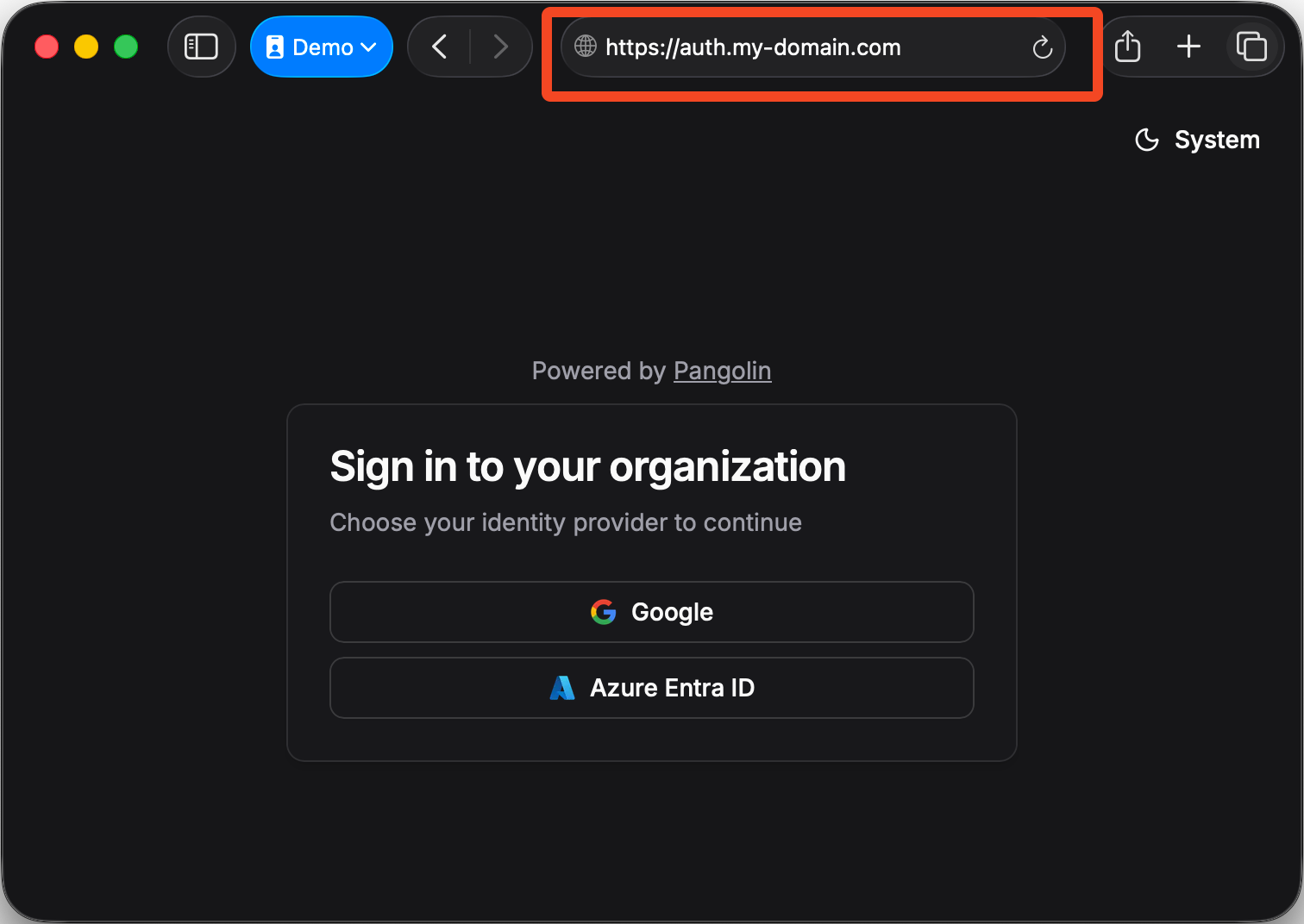 Organization Authentication Page