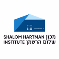 Shalom Hartman Institute logo — geometric building illustration in shades of blue above the institute name in both English and Hebrew.