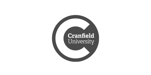 Cranfield University logo with a stylized cranefly icon and text in white on a dark background.