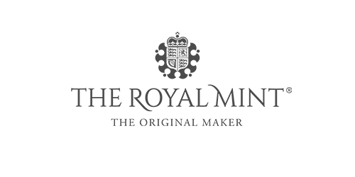Royal Mint logo with white text and emblem on a dark background.