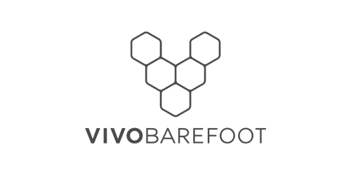 Vivobarefoot logo featuring a stylized footprint made of geometric shapes with the brand name below.