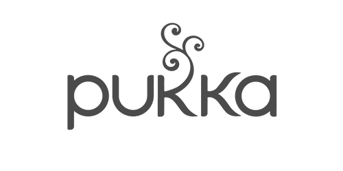Pukka brand logo with stylized smoke curls rising from the letter k.
