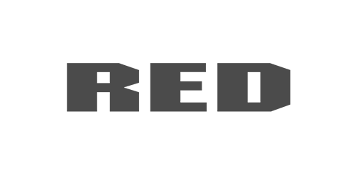 The word RED in bold, gray, block letters on a white background.