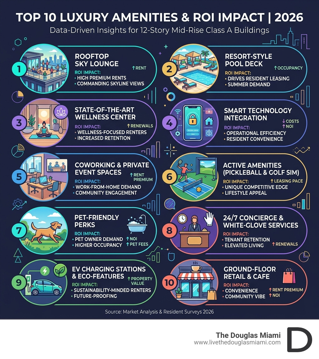 Infographic showing top 10 luxury amenities in 12-story buildings and their ROI impact in 2026 - 12 story luxury amenities Infographic showing top 10 luxury amenities in 12-story buildings and their ROI impact in 2026 - 12 story luxury amenities