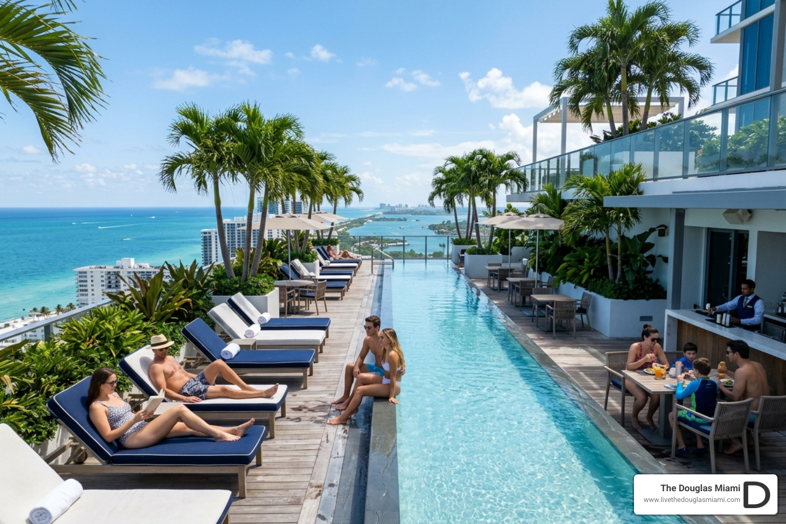 A lush rooftop amenity deck featuring a pool, lounge chairs, and panoramic ocean views - miami mixed use buildings A lush rooftop amenity deck featuring a pool, lounge chairs, and panoramic ocean views - miami mixed use buildings