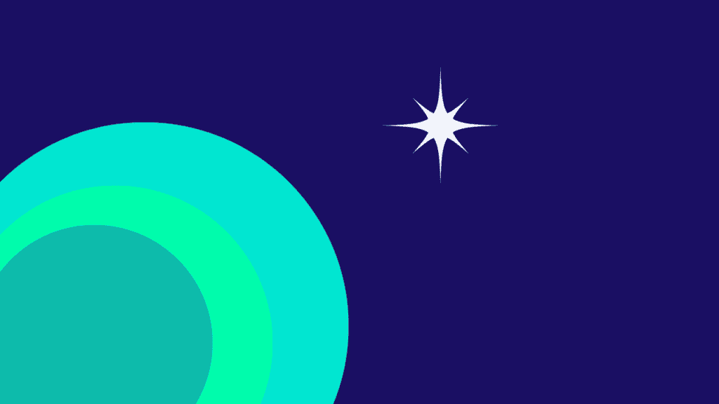 Glowing cyan circle with white star on deep blue background