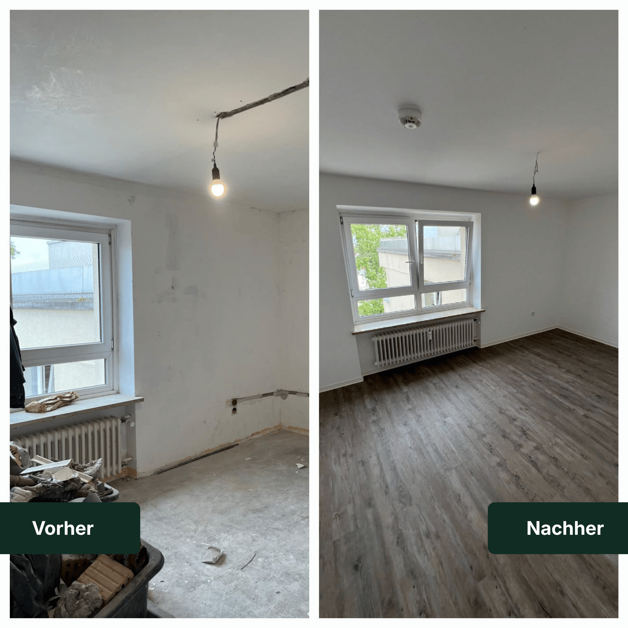 Vorher-Nachher-Bild einer Wohnzimmer Renovierung in Augsburg-Lechhausen