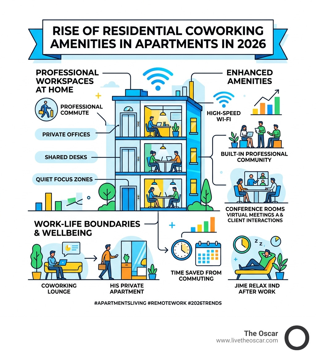 Rise of residential coworking amenities in apartments in 2026 - apartments with coworking space infographic 