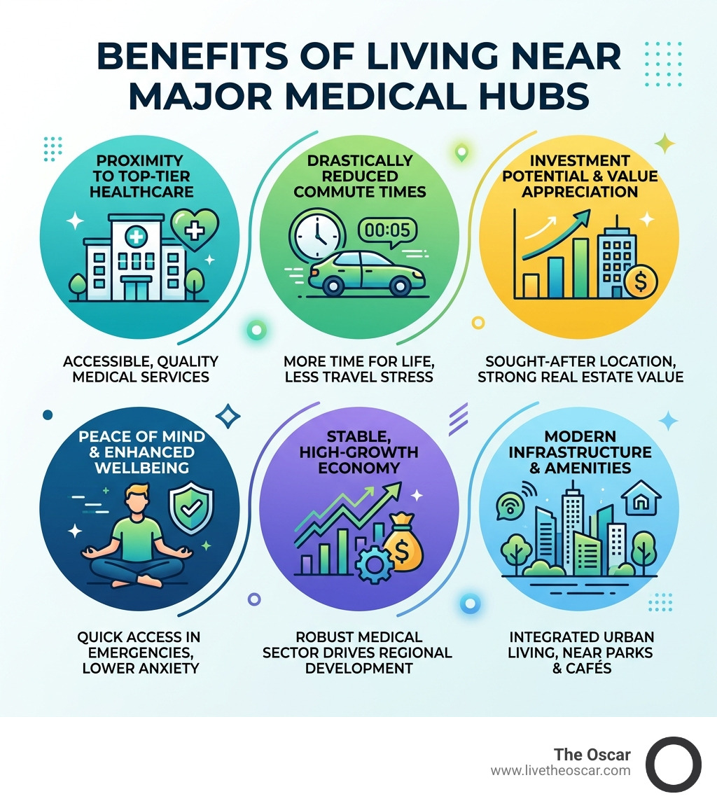 Benefits of living near major medical hubs infographic - hospital adjacent luxury homes infographic Benefits of living near major medical hubs infographic - hospital adjacent luxury homes infographic