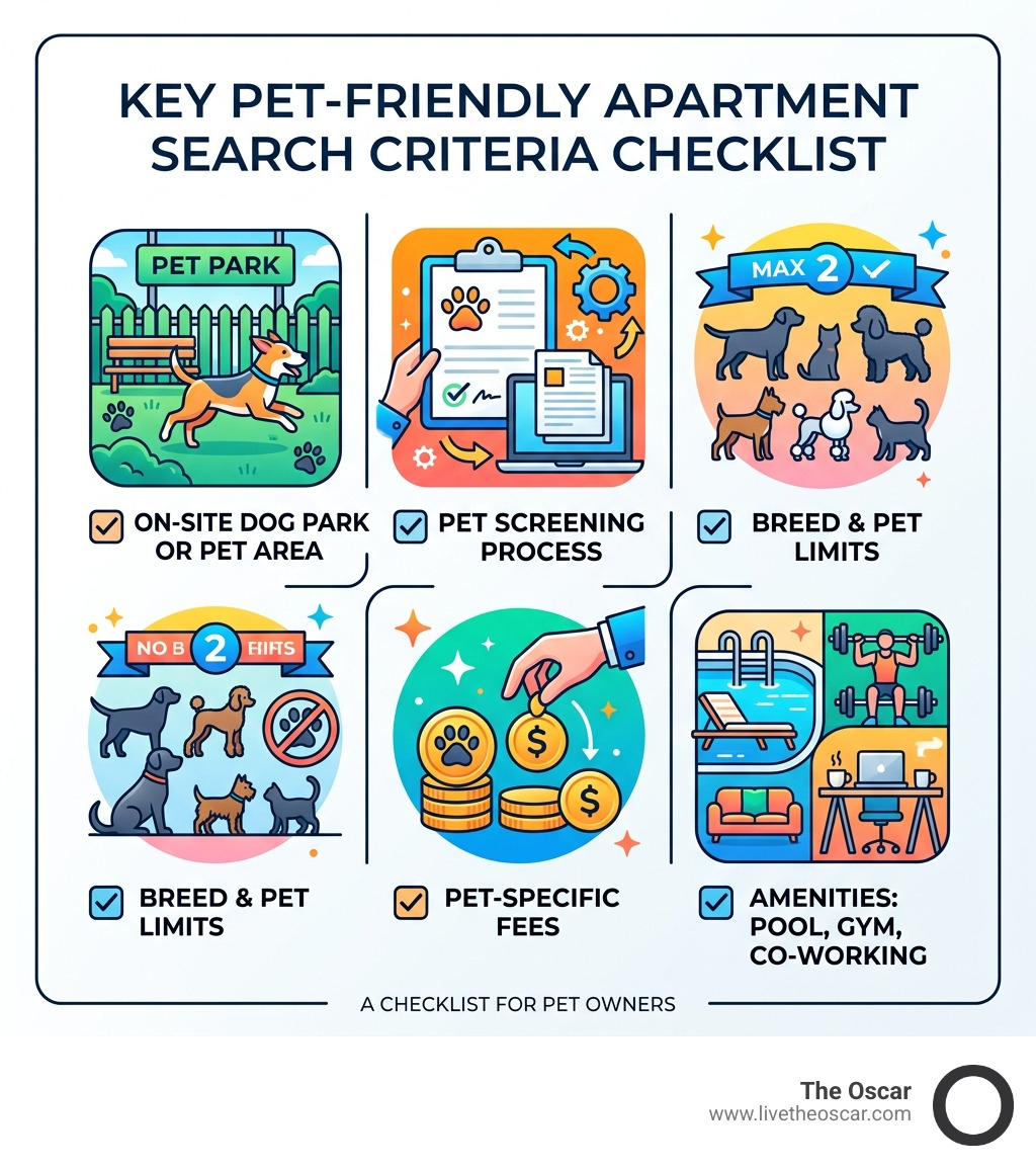 Infographic showing key pet-friendly apartment search criteria checklist - pet friendly apts near me infographic Infographic showing key pet-friendly apartment search criteria checklist - pet friendly apts near me infographic