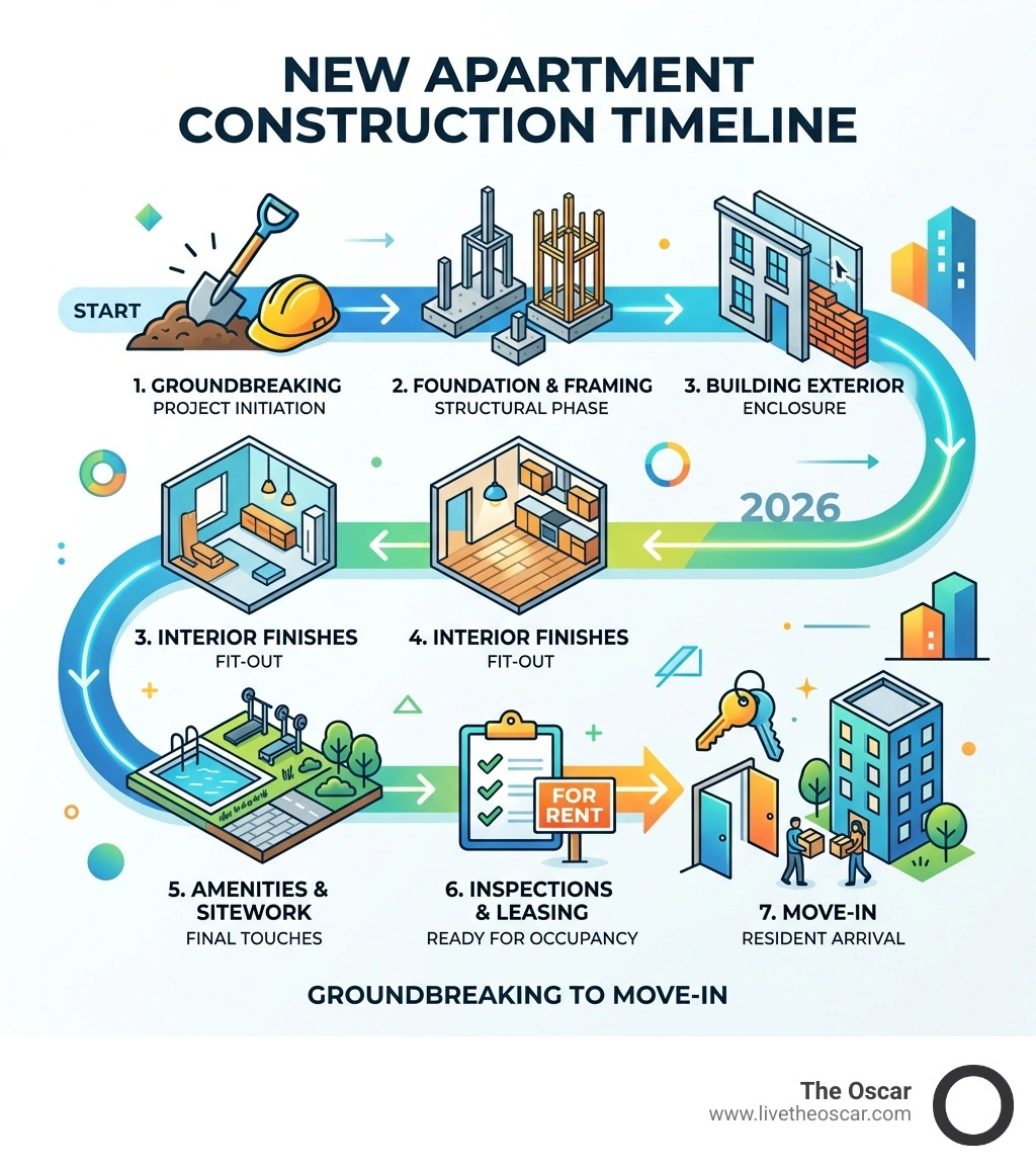 Timeline from groundbreaking to move-in for new construction apartments - new construction apartments near me infographic 