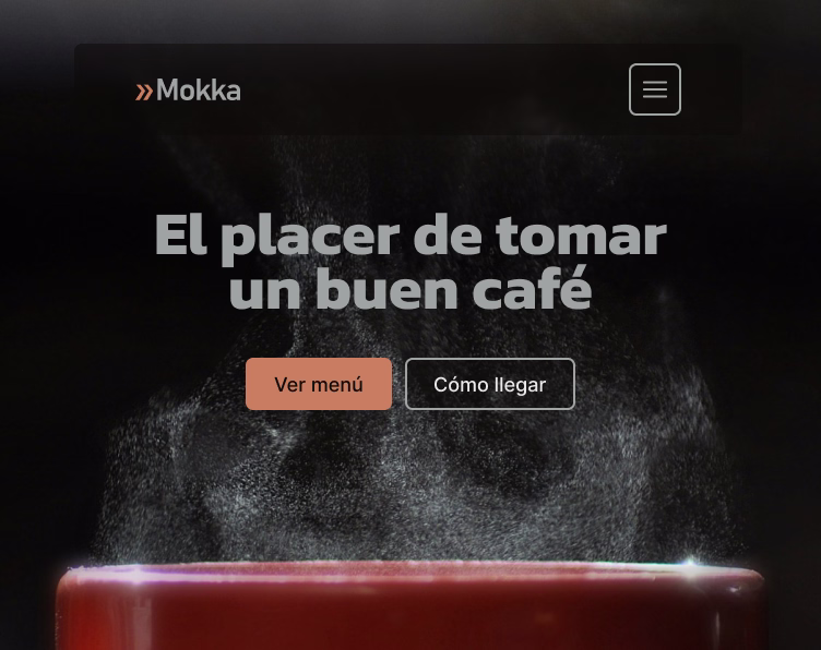 Página web de una cafetería de especialidad.