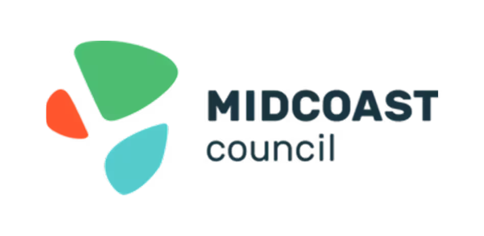 Midcoast Council logo with three differently colored abstract shapes in green, orange, and blue to the left.