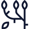 Abstract icon of three leaves or plant stems in dark blue.