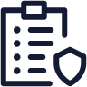 Icon of a checklist clipboard with a shield symbol indicating safety or protection.