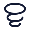 Black spiral tornado icon on white background representing storm or tornado.
