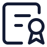 Icon of a document with a ribbon badge symbolizing certification or compliance.