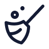 Icon of a broom sweeping with small dust particles.