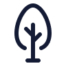 Simple black line icon of a tree with an oval canopy and a trunk with two branches.