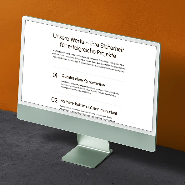 Die Werte der Firma als Desktop Variante von Vestochem