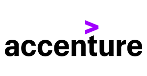 Accenture logo with purple 'greater than' symbol above the company name in black text.