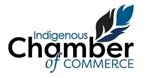 Logo of Indigenous Chamber of Commerce with a stylized feather design in blue and black.