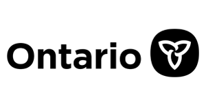 Ontario Government logo with white trillium symbol on black background.