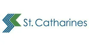 St. Catharines logo with stylized blue and green arrow shapes.
