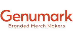 Genumark Branded Merch Makers logo in red and brown text.