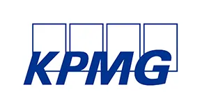 KPMG logo in blue with four outlined vertical rectangles above the letters.