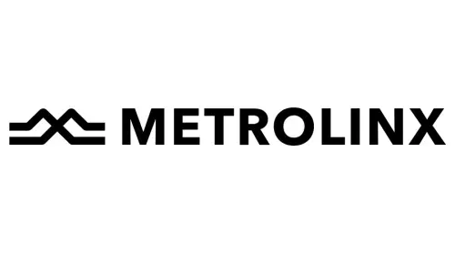 Metrolinx logo with stylized black lines and bold uppercase text.