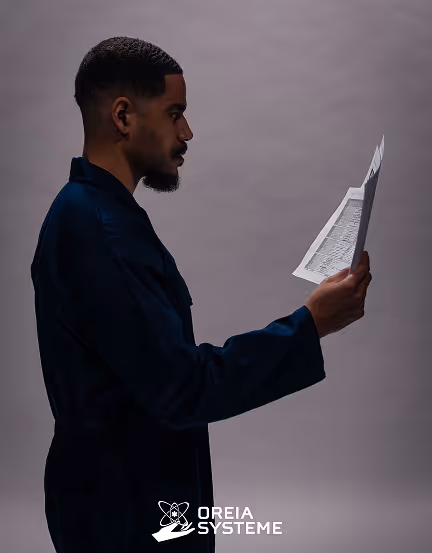 Ingénieur OREIA analysant la documentation technique d'une installation