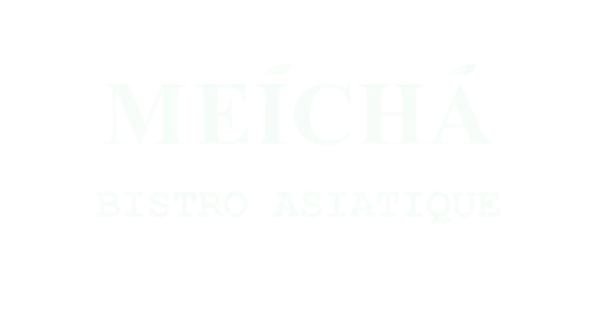 Texte blanc sur fond noir affichant le mot MEICHA avec un slogan en dessous : bistro asiatique