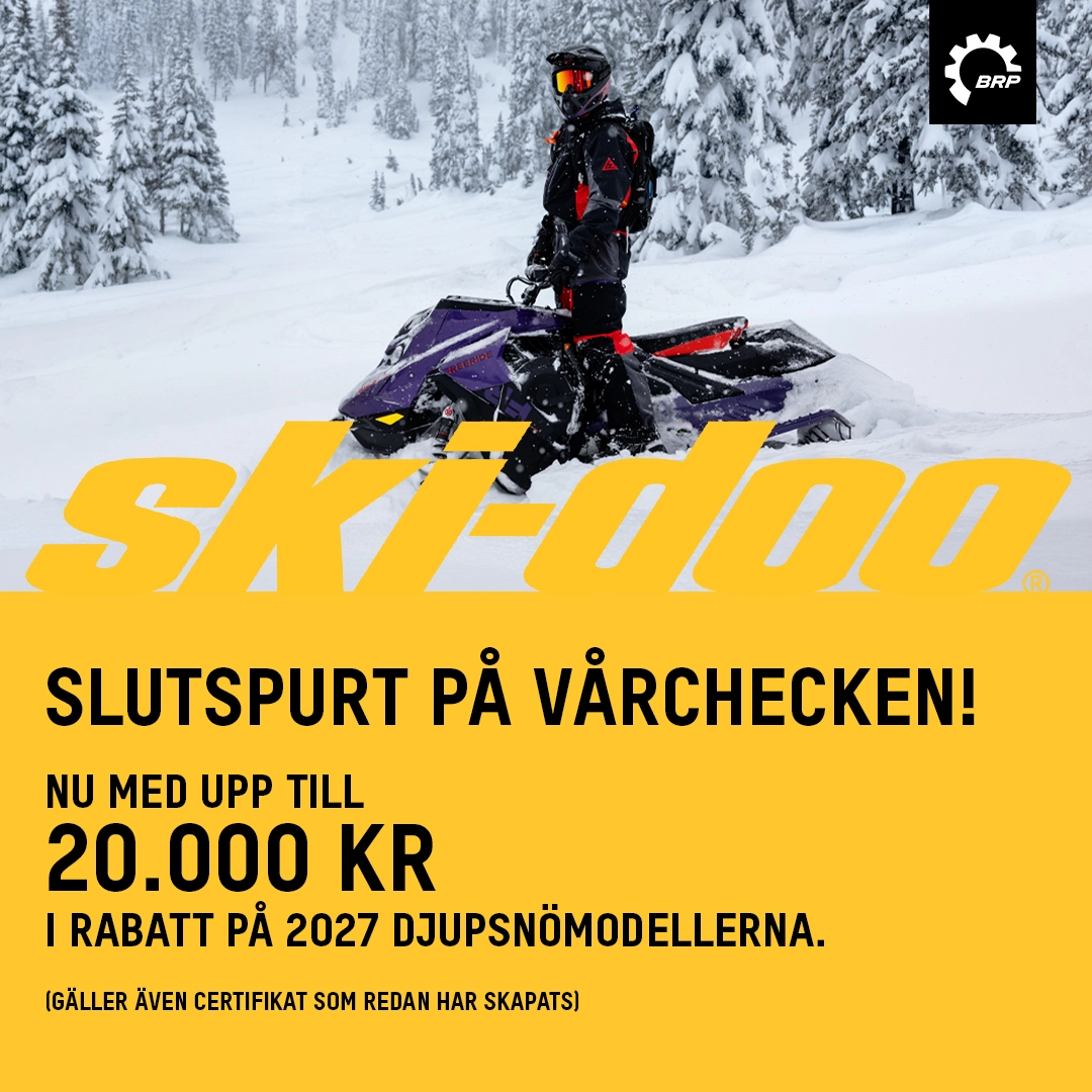 Ski-Doo MXZ 2027 snöskoter i vårens Spring Fever-kampanj – spara upp till 11 500 kr vid förhandsbokning hos Cubic, exklusiva spring only-modeller.