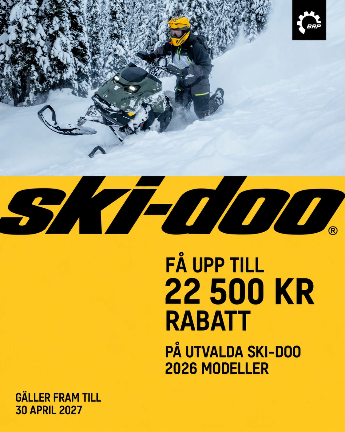 Ski-Doo-snöskoter i Rensa pipan-kampanj för 2026-modeller med upp till 22 500 kr rabatt.