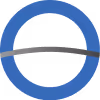 Blue circle partially intersected by a curved gray horizontal line.