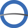 Blue circle partially intersected by a curved gray horizontal line.