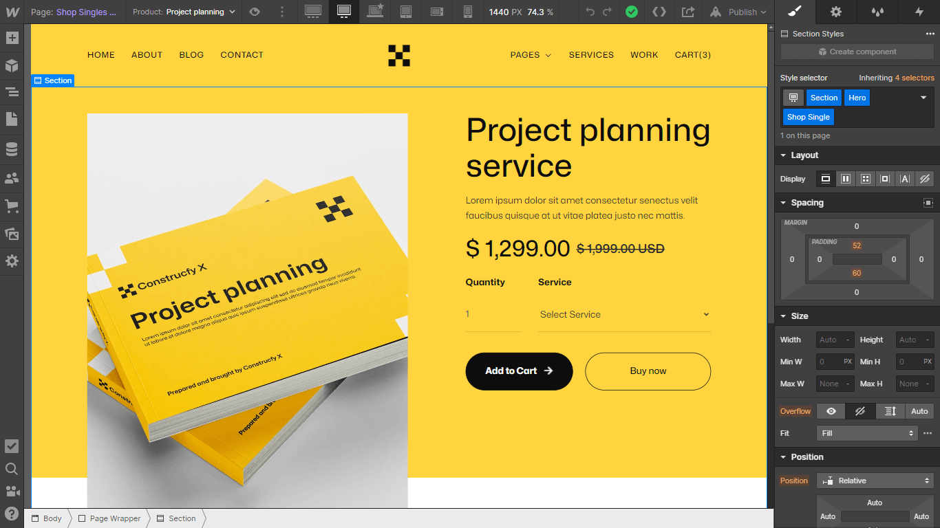 Ecommerce Page - Construcfy X Webflow Template