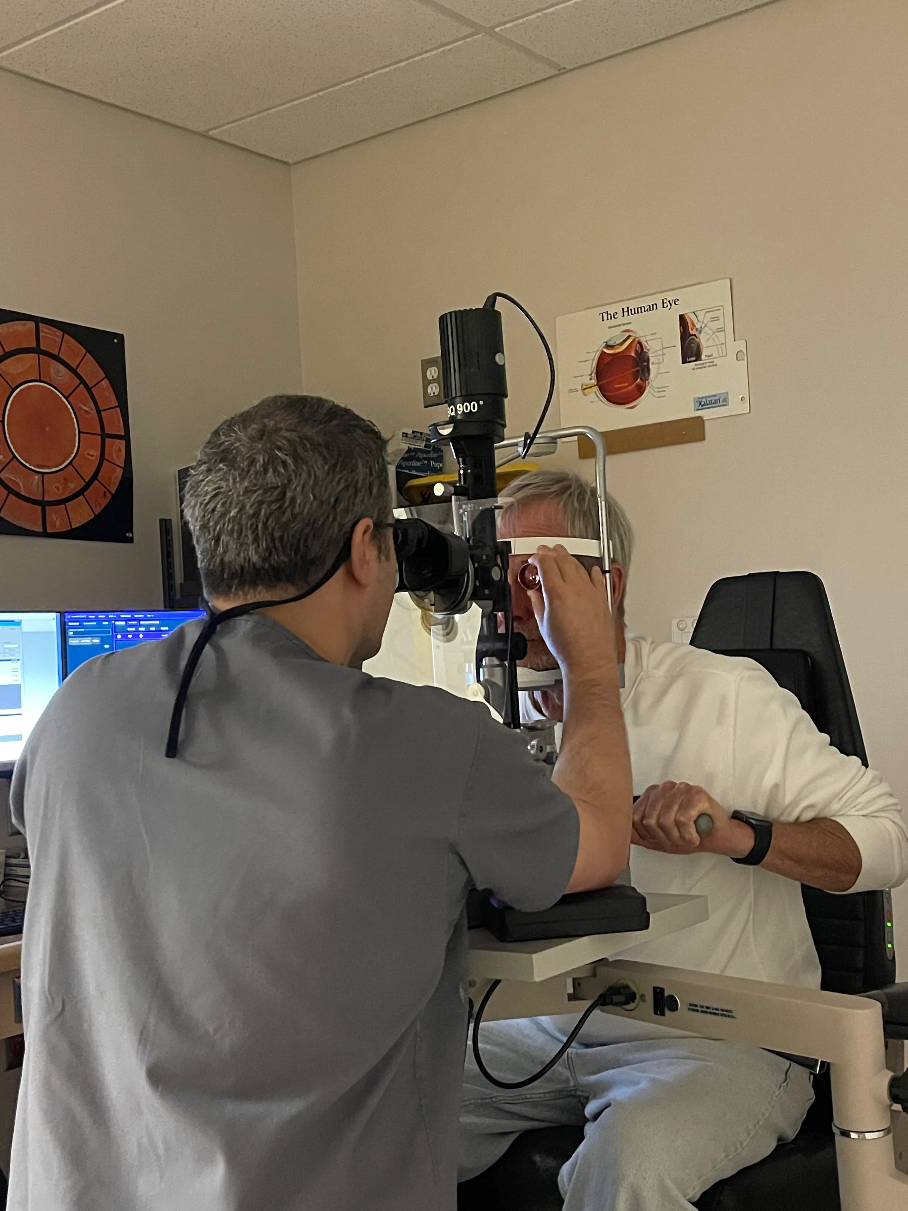 A picture of Jeff, my mentor getting taken care of by ophthalmologist at Ivey Eyes Institute