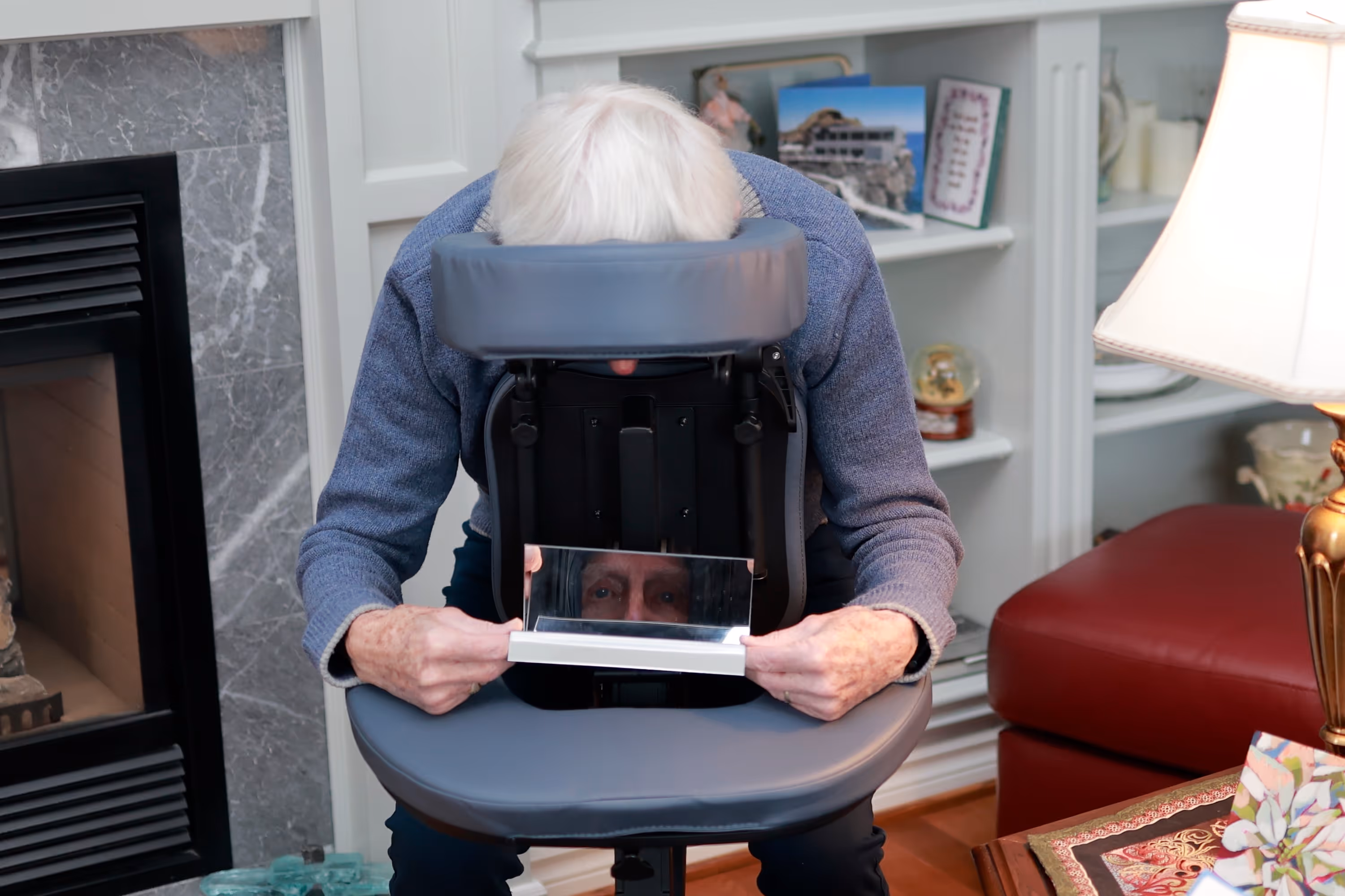 Face down chair and mirror work together well during your face down recovery. 