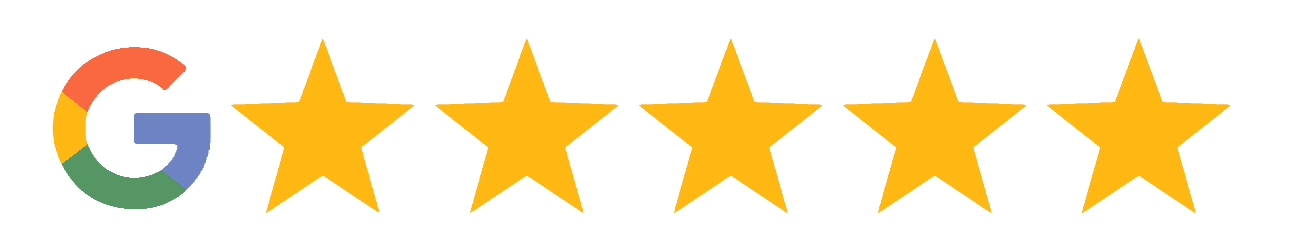 Google logo followed by five gold stars representing a five-star rating.