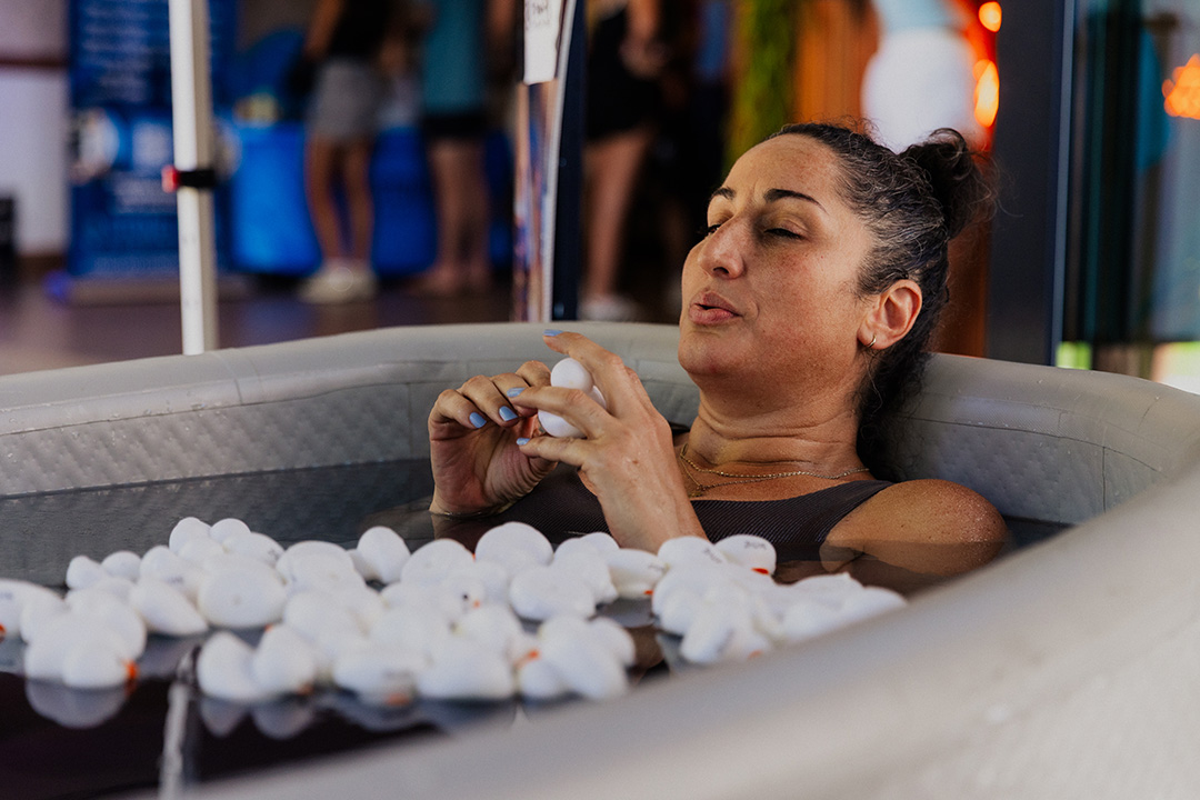 Woman in ice bath
