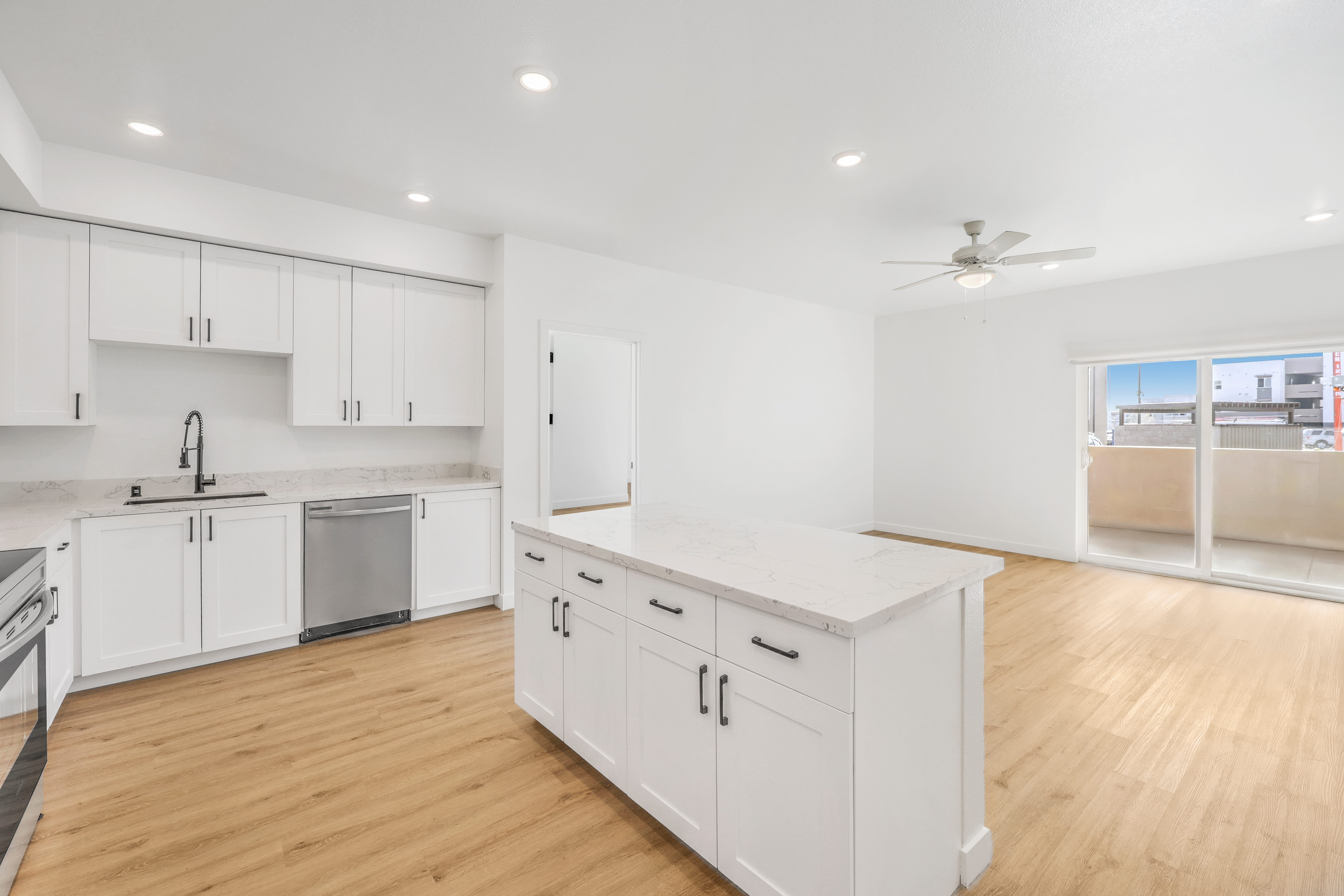 kitchen with white cabinets