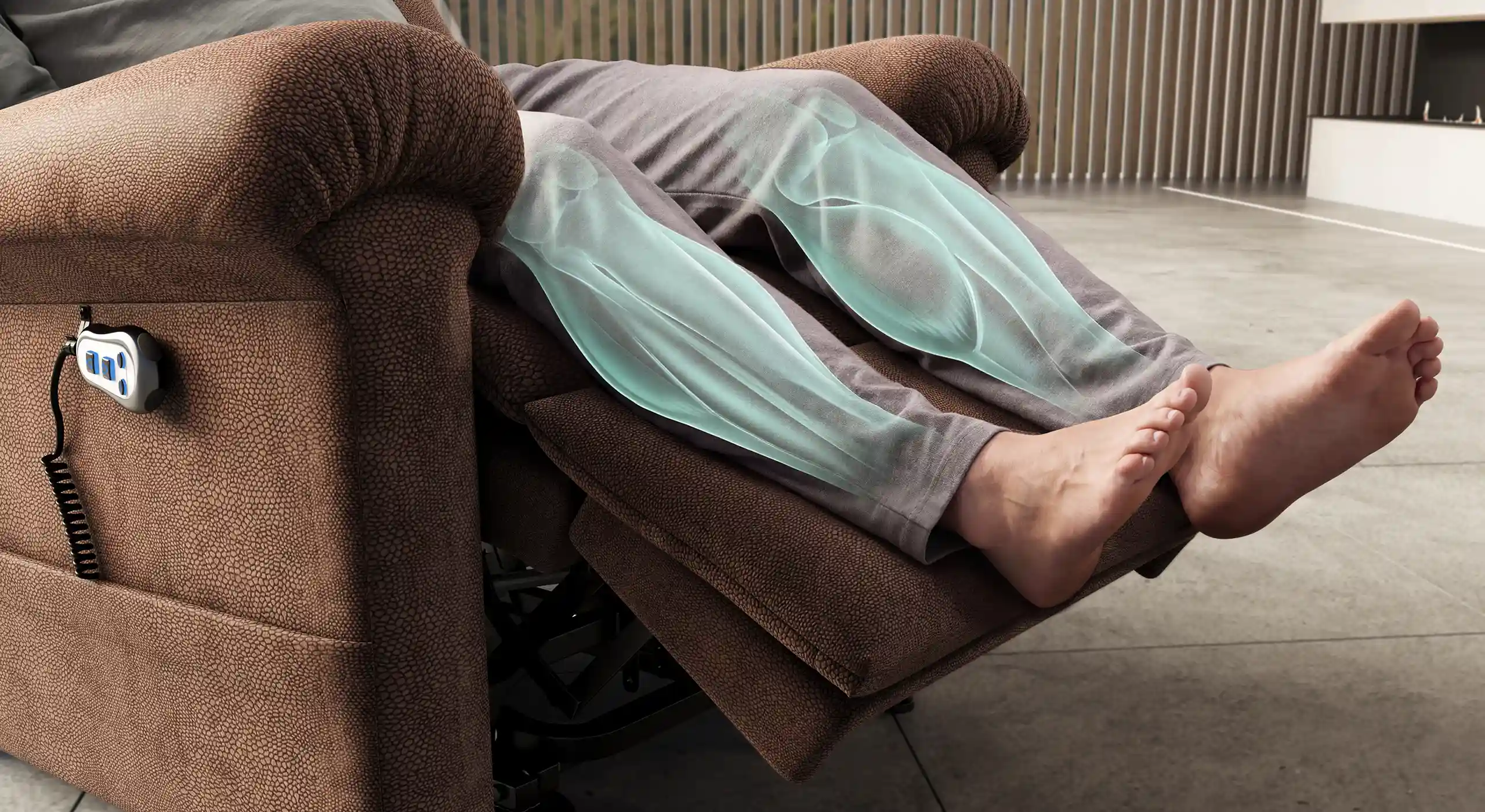 Persona con soporte lumbar en Butaca Ortopédica Comfort Chair, representando alivio para discos herniados