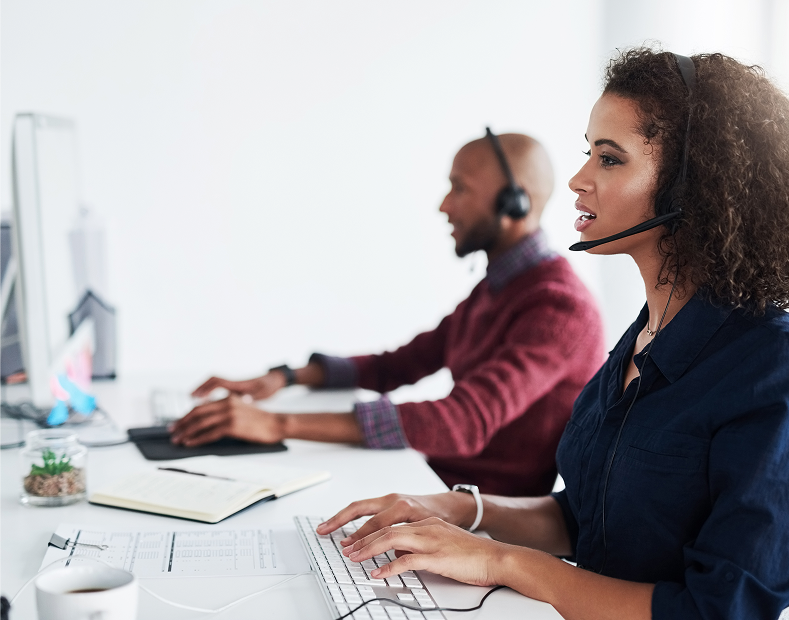 Energy advisers working on headsets